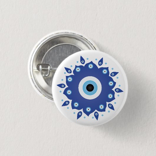 Mandala Griechisch Evil Eye Blue White Button (Vorne & Hinten)