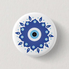 Mandala Griechisch Evil Eye Blue White Button