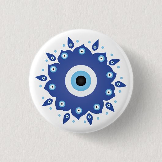 Mandala Griechisch Evil Eye Blue White Button (Vorderseite)