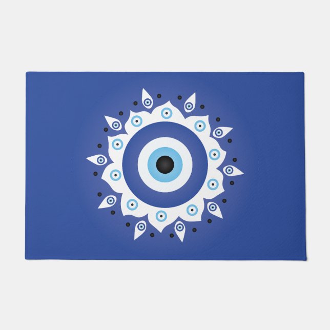 Mandala Griechisch Evil Eye Blue White Fußmatte (Vorderseite)