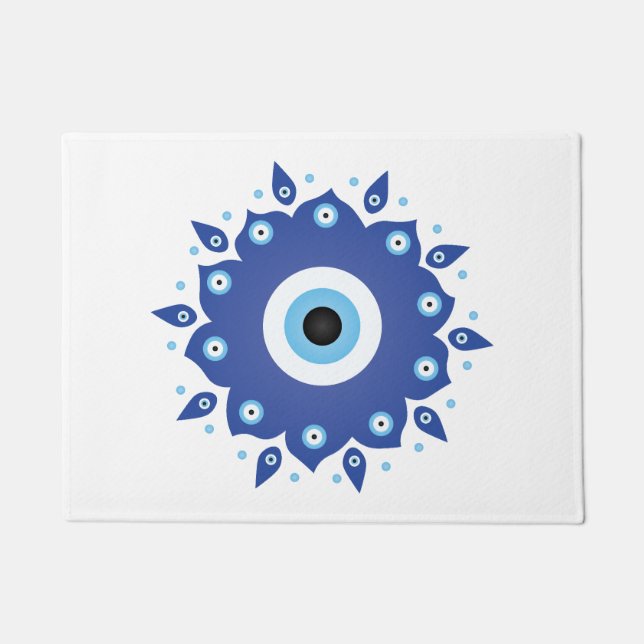 Mandala Griechisch Evil Eye Blue White Fußmatte (Vorderseite)
