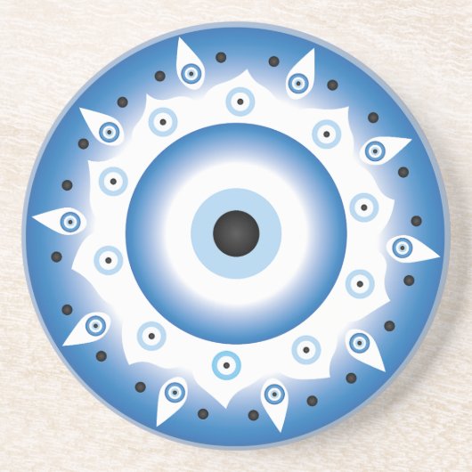 Mandala Griechisch Evil Eye Blue White Getränkeuntersetzer (Vorne)