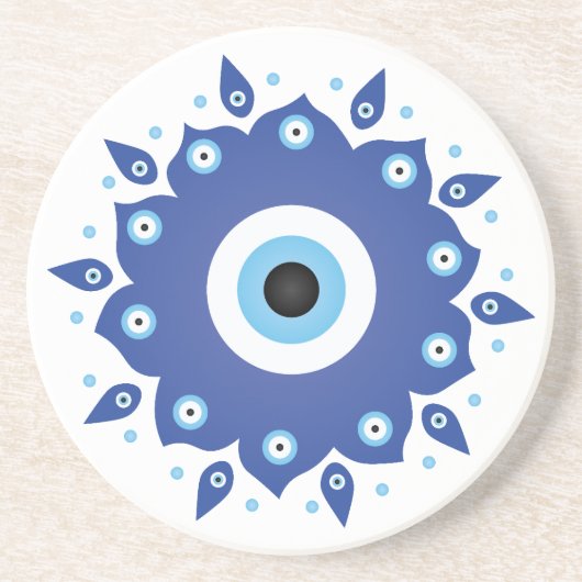 Mandala Griechisch Evil Eye Blue White Getränkeuntersetzer (Vorne)