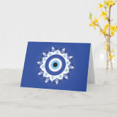 Mandala Griechisch Evil Eye Blue White Karte (Gelbe Blume)