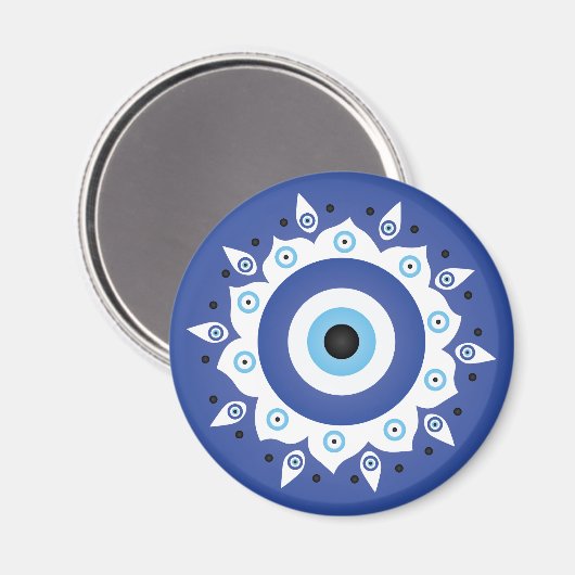 Mandala Griechisch Evil Eye Blue White Magnet (Vorderseite/Rückseite)