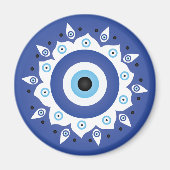 Mandala Griechisch Evil Eye Blue White Magnet (Vorne)