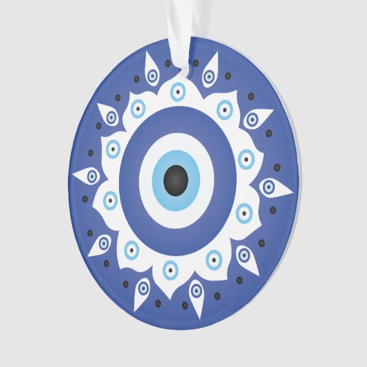 Mandala Griechisch Evil Eye Blue White Ornament (Vorderseite)