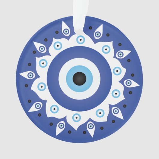 Mandala Griechisch Evil Eye Blue White Ornament (Vorderseite)