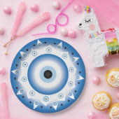 Mandala Griechisch Evil Eye Blue White Pappteller (Party)