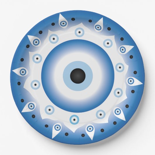 Mandala Griechisch Evil Eye Blue White Pappteller (Vorderseite)
