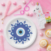Mandala Griechisch Evil Eye Blue White Pappteller (Party)