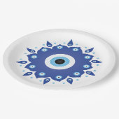 Mandala Griechisch Evil Eye Blue White Pappteller (Schrägansicht)