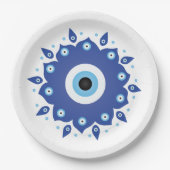 Mandala Griechisch Evil Eye Blue White Pappteller (Vorderseite)