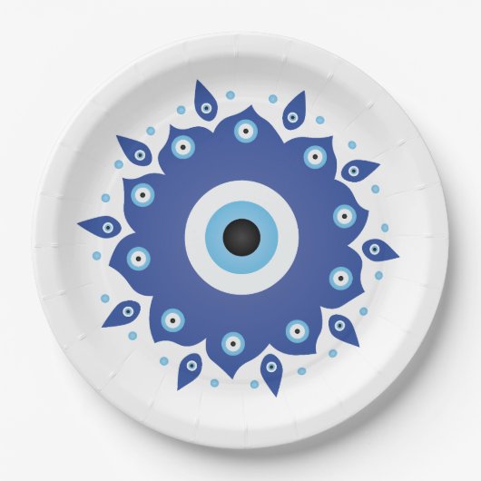 Mandala Griechisch Evil Eye Blue White Pappteller (Vorderseite)