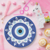 Mandala Griechisch Evil Eye Blue White Pappteller (Party)
