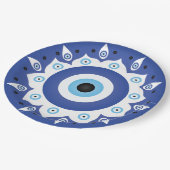 Mandala Griechisch Evil Eye Blue White Pappteller (Schrägansicht)