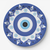 Mandala Griechisch Evil Eye Blue White Pappteller (Vorderseite)