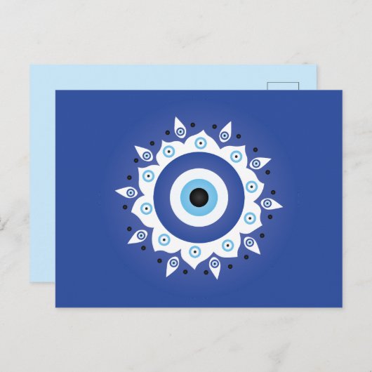 Mandala Griechisch Evil Eye Blue White Postkarte (Vorne/Hinten)
