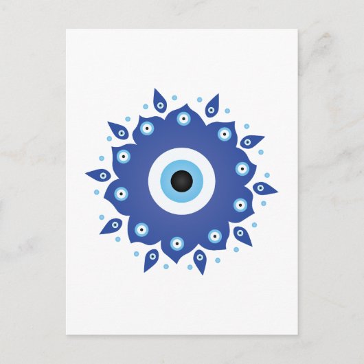 Mandala Griechisch Evil Eye Blue White Postkarte (Vorderseite)