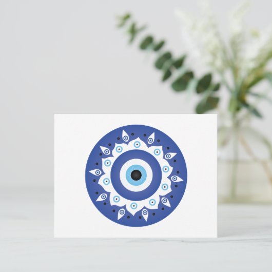 Mandala Griechisch Evil Eye Blue White Postkarte (Stehend Vorderseite)