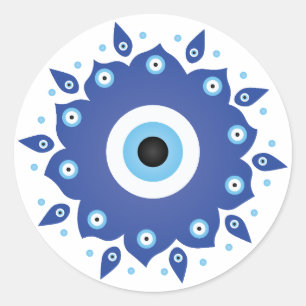 Mandala Griechisch Evil Eye Blue White Runder Aufkleber