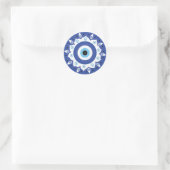 Mandala Griechisch Evil Eye Blue White Runder Aufkleber (Tasche)