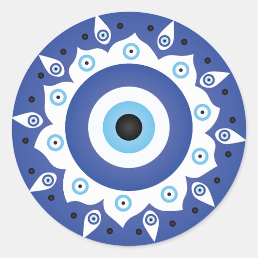 Mandala Griechisch Evil Eye Blue White Runder Aufkleber (Vorderseite)