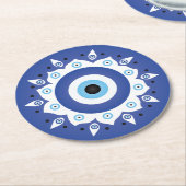 Mandala Griechisch Evil Eye Blue White Runder Pappuntersetzer (Angewinkelt)
