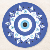 Mandala Griechisch Evil Eye Blue White Runder Pappuntersetzer (Vorderseite)