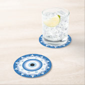Mandala Griechisch Evil Eye Blue White Runder Pappuntersetzer (Vor Ort)