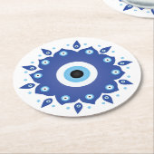 Mandala Griechisch Evil Eye Blue White Runder Pappuntersetzer (Angewinkelt)