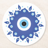Mandala Griechisch Evil Eye Blue White Runder Pappuntersetzer (Vorderseite)