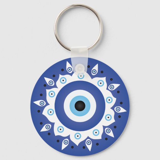 Mandala Griechisch Evil Eye Blue White Schlüsselanhänger (Vorderseite)