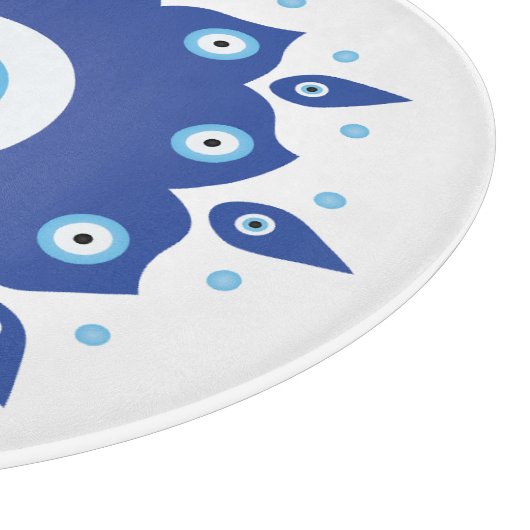 Mandala Griechisch Evil Eye Blue White Schneidebrett (Ecke)