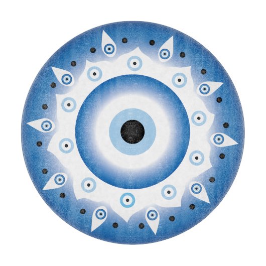 Mandala Griechisch Evil Eye Blue White Schneidebrett (Vorderseite)