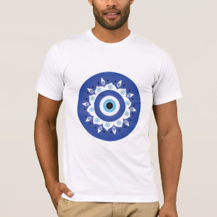 Mandala Griechisch Evil Eye Blue White T-Shirt