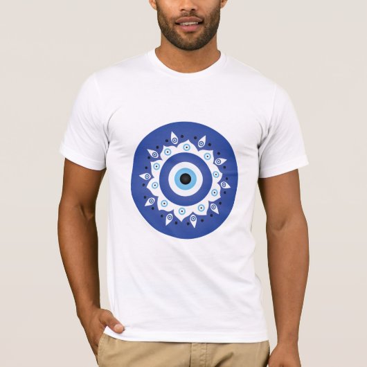 Mandala Griechisch Evil Eye Blue White T-Shirt (Vorderseite)