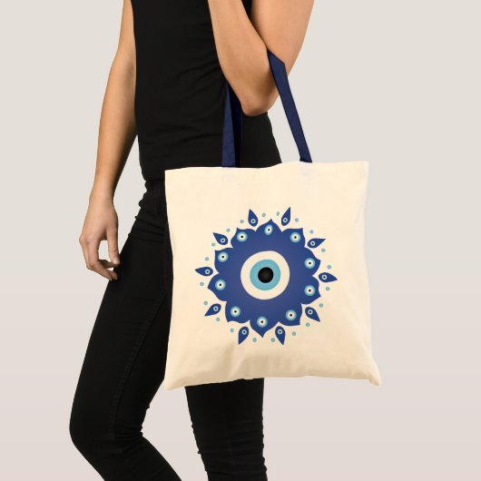 Mandala Griechisch Evil Eye Blue White Tragetasche (Vorderseite (Produkt))