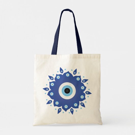 Mandala Griechisch Evil Eye Blue White Tragetasche (Rückseite)