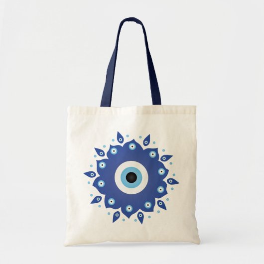 Mandala Griechisch Evil Eye Blue White Tragetasche (Vorne)