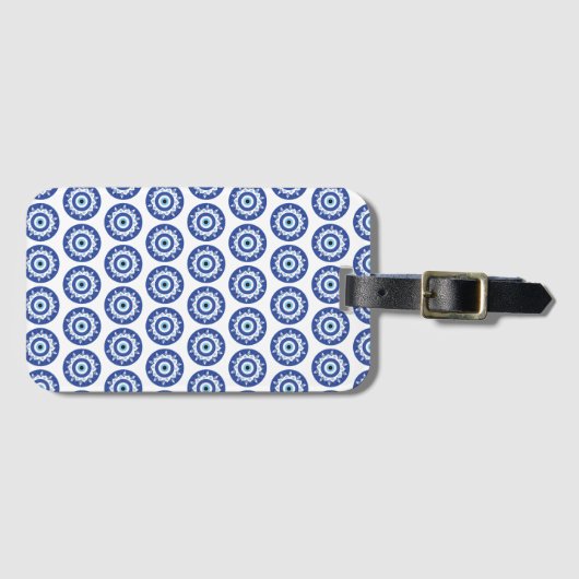 Mandala Griechisch Evil Eye Pattern Blau Weiß Gepäckanhänger (Vorderseite (Horizontal))
