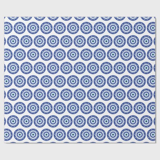 Mandala Griechisch Evil Eye Pattern Blau Weiß Geschenkpapier (Flach)