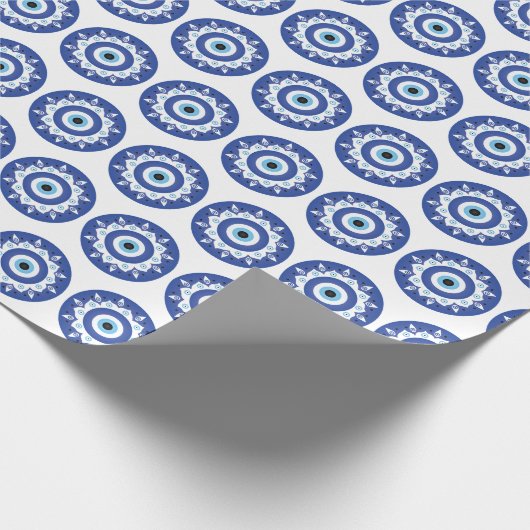 Mandala Griechisch Evil Eye Pattern Blau Weiß Geschenkpapier (Ecke)