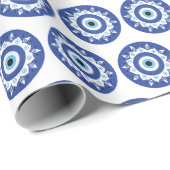 Mandala Griechisch Evil Eye Pattern Blau Weiß Geschenkpapier (Rolleneckpunkt)