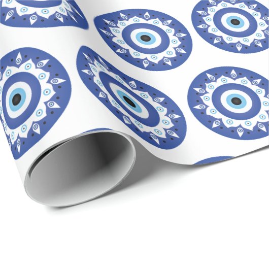 Mandala Griechisch Evil Eye Pattern Blau Weiß Geschenkpapier (Rolleneckpunkt)