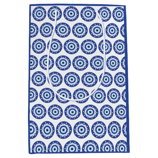 Mandala Griechisch Evil Eye Pattern Blau Weiß Mittlere Geschenktüte (Vorderseite)