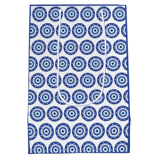 Mandala Griechisch Evil Eye Pattern Blau Weiß Mittlere Geschenktüte (Rückseite)