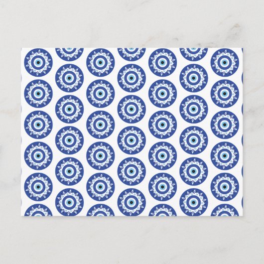 Mandala Griechisch Evil Eye Pattern Blau Weiß Postkarte (Vorderseite)