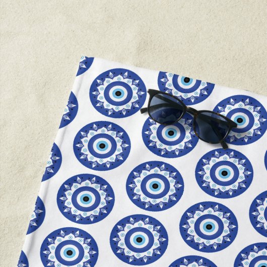 Mandala Griechisch Evil Eye Pattern Blau Weiß Strandtuch (Beispiel)