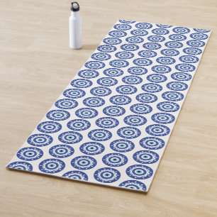 Mandala Griechisch Evil Eye Pattern Blau Weiß Yogamatte